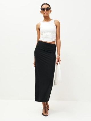 Reformation Maria Knit Skirt in Black | chic fitted back slit maxi skirts