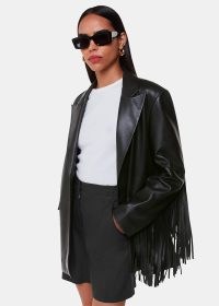 WHISTLES Gia Leather Fringed Jacket Colour: Black ~ women’s luxe fringe trimmed jackets