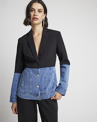 RIVER ISLAND Black Hybrid Denim Blazer ~ women’s blazers