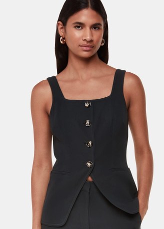 WHISTLES Sofia Crepe Waistcoat Colour: Black ~ women’s sleek summer waistcoats