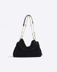 River Island Black Souchy Suede Shoulder Bag | chain strap slouch bags