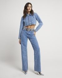 River Island Blue Relaxed Straight Eyelet Jeans | on-trend denim fashion