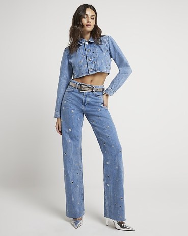 River Island Blue Relaxed Straight Eyelet Jeans | on-trend denim fashion