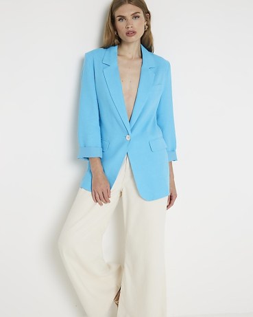 RIVER ISLAND Blue Roll Sleeve Blazer ~ women’s fashionable single breasted blazers