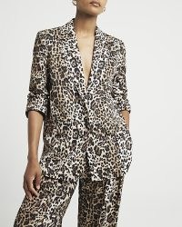 RIVER ISLAND Brown Leopard Print Oversized Blazer – women’s animal print blazers