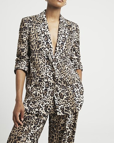 RIVER ISLAND Brown Leopard Print Oversized Blazer – women’s animal print blazers