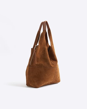 River Island Brown Panel Suede Slouch Tote Bag | slouchy boho style bags