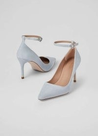 L.K. BENNETT Catelyn Aqua Suede Ankle Strap Closed Courts – plae blue crystal buckle court shoes