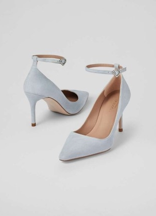 L.K. BENNETT Catelyn Aqua Suede Ankle Strap Closed Courts – plae blue crystal buckle court shoes