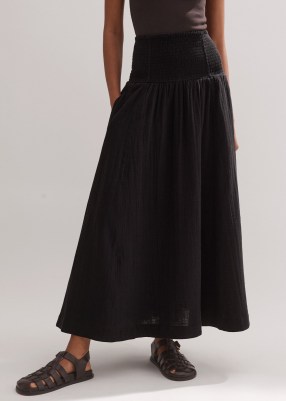 ME AND EM Cheesecloth Maxi Skirt in Black | women’s classic cotton summer skirts