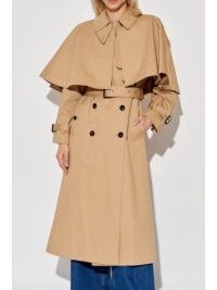 Chloé Brown Cape Cotton Trench Coat ~ women’s classic belted coats with removable capes