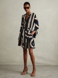 REISS CIARA GEOMETRIC PRINT BELTED MINI DRESS NAVY ~ chic contemporary printed dresses