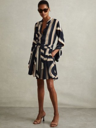 REISS CIARA GEOMETRIC PRINT BELTED MINI DRESS NAVY ~ chic contemporary printed dresses