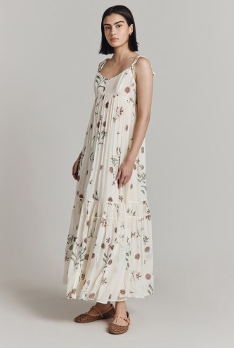 GHOST Clarice Floral Georgette Maxi Dress Botanical Floral – tiered empired waist slip dresses