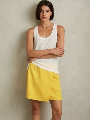 REISS CLEO CROSS-OVER MINI SKIRT in YELLOW – wrap style skirts