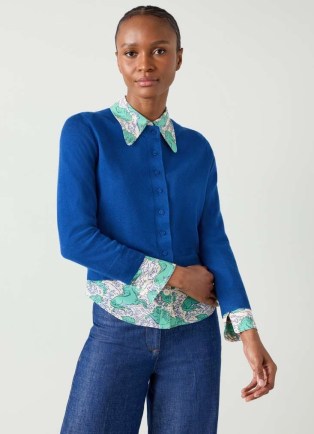 L.K. BENNETT Connie Mazarine Blue Cardigan – cute cropped cardi – women’s crop hem cardigans