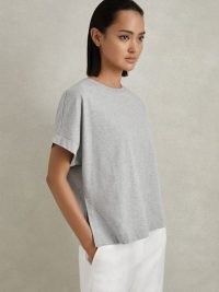 REISS LOIS COTTON CREW NECK T-SHIRT in GREY MARL / women’s relaxed tee / womens slouchy T-shirts