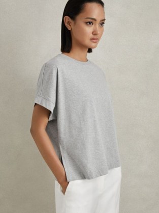 REISS LOIS COTTON CREW NECK T-SHIRT in GREY MARL / women’s relaxed tee / womens slouchy T-shirts