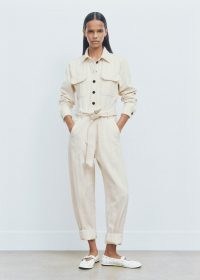 me and em Cotton Herringbone Utility Jumpsuit Ecru / off white utilitarian jumpsuits