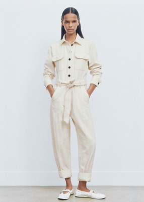 me and em Cotton Herringbone Utility Jumpsuit Ecru / off white utilitarian jumpsuits