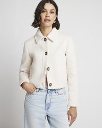 RIVER ISLAND Cream Collared Crop Trophy Jacket ~ chic cropped jackets