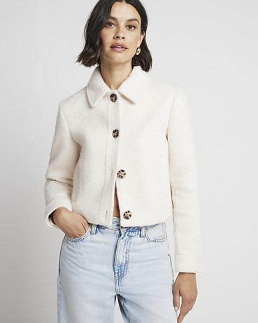 RIVER ISLAND Cream Collared Crop Trophy Jacket ~ chic cropped jackets