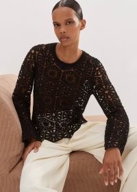 ME AND EM Crochet Stitch Box Jumper in Black | semi sheer open knit jumpers | women’s knitted tops