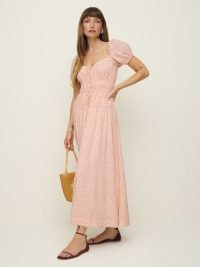 Reformation Rhett Dress in Dainty / floral puff sleeve sweetheart neckline maxi dresses