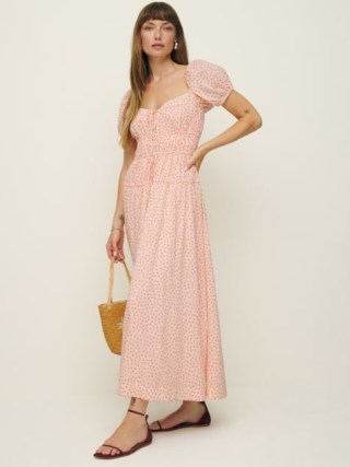 Reformation Rhett Dress in Dainty / floral puff sleeve sweetheart neckline maxi dresses