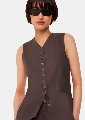 WHISTLES Mila Linen Blend Waistcoat Colour: Dark Grey ~ women’s waistcoats