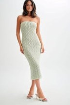 MESHKI DELIA Strapless Knit Midi Dress Pastel Green ~ strapless knitted dresses