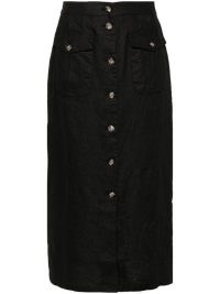 DÔEN Black Lourdes Skirt ~ front button up midi pencil skirts