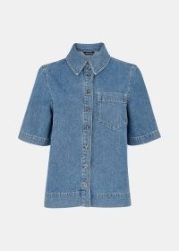 WHISTLES Jade Short Sleeve Denim Shirt ~ women’s casual blue shirts