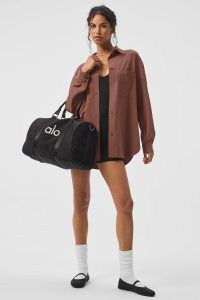 alo yoga DREAMSCAPE BUTTON DOWN LONG SLEEVE in Chestnut ~ women’s brown oversized shirts