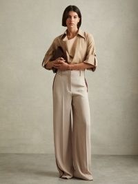 REISS ELOWEN COTTON BLEND COLLARED COWL NECK SHIRT STONE ~ modern fashion ~ women’s contemporary utility style shirts