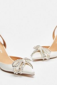 KAREN MILLEN Embellished Bow Detail Sling Back Court Heel in Cream – rhinestone slingback courts – glamorous occasion shoes – party glamour