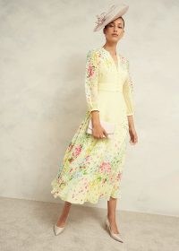 HOBBS EMMA SILK DRESS COLOUR: YELLOW MULTI ~ feminine floral occasion dresses