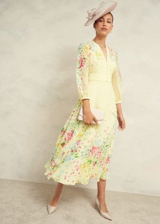 HOBBS EMMA SILK DRESS COLOUR: YELLOW MULTI ~ feminine floral occasion dresses