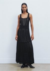 ME AND EM Fine Pointelle Knit Maxi Dress in Black | knitted sleeveless semi sheer dresses