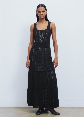 ME AND EM Fine Pointelle Knit Maxi Dress in Black | knitted sleeveless semi sheer dresses