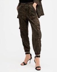 ALLSAINTS Freda Lightweight Denim Cargo Trousers in Leopard Green | women’s cuffed pocket detail trouser
