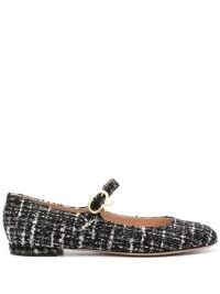 Gianvito Rossi Black Mary Bouclé Ballet Flats | tweed style Mary Jane flat shoes