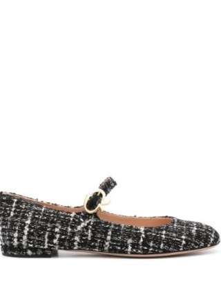 Gianvito Rossi Black Mary Bouclé Ballet Flats | tweed style Mary Jane flat shoes