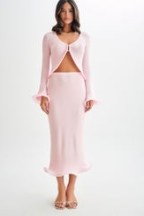 MESHKI GIGI Knit Midi Skirt Misty Rose ~ light pink ripple hem skirts