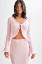 MESHKI GIGI Long Sleeve Knit Top Misty Rose ~ light pink ripple edged open front tops