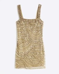 River Island Gold Embellished Bodycon Mini Dress | short sequinned party dresses