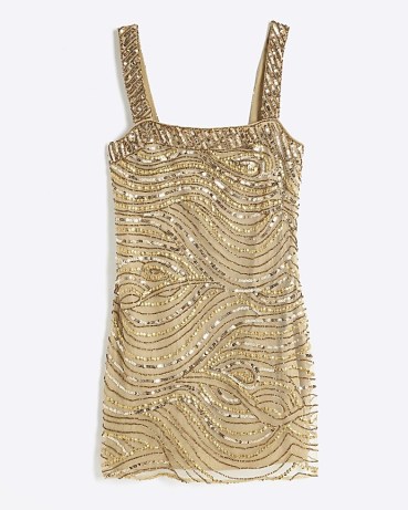 River Island Gold Embellished Bodycon Mini Dress | short sequinned party dresses