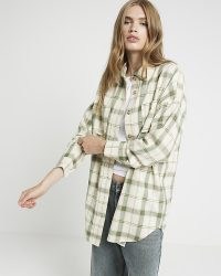 RIVER ISLAND Green Check Longline Shirt ~ women’s checked cotton longline relaxed fit shirts