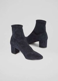 L.K. BENNETT Grove Navy Low Block Stretch Ankle Boots – women’s dark blue suede boot