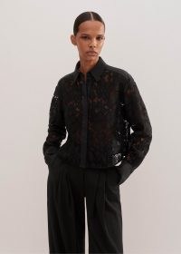 ME and EM Guipure Lace Crop Shirt in Black / women’s cropped floral shirts / semi sheer clothing / luxe fashion